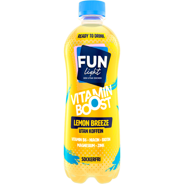 Fun light Ready to Drink, flaska med färdigblandad saft i smaken lemon rush