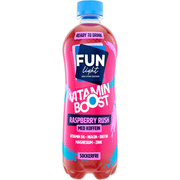 Fun light Ready to Drink, flaska med färdigblandad saft i smaken raspberry rush